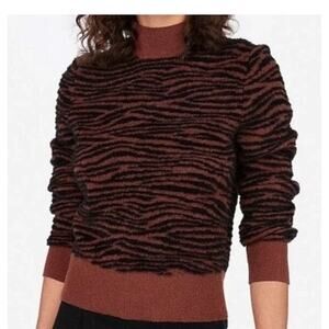 Express Negin Mirsalehi Sweater Women S Crop Fuzzy Mock Neck Animal Print Prep